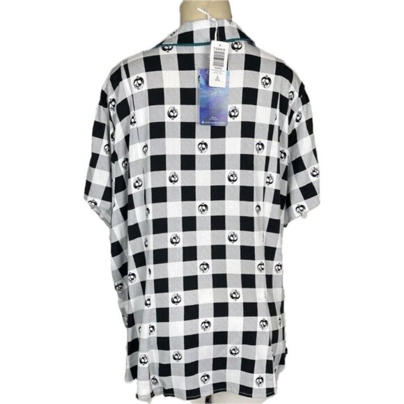 Disney +4 Black/White Button Retro Square Poison Apples Print Short Sleeve Shirt - Picture 4 of 6